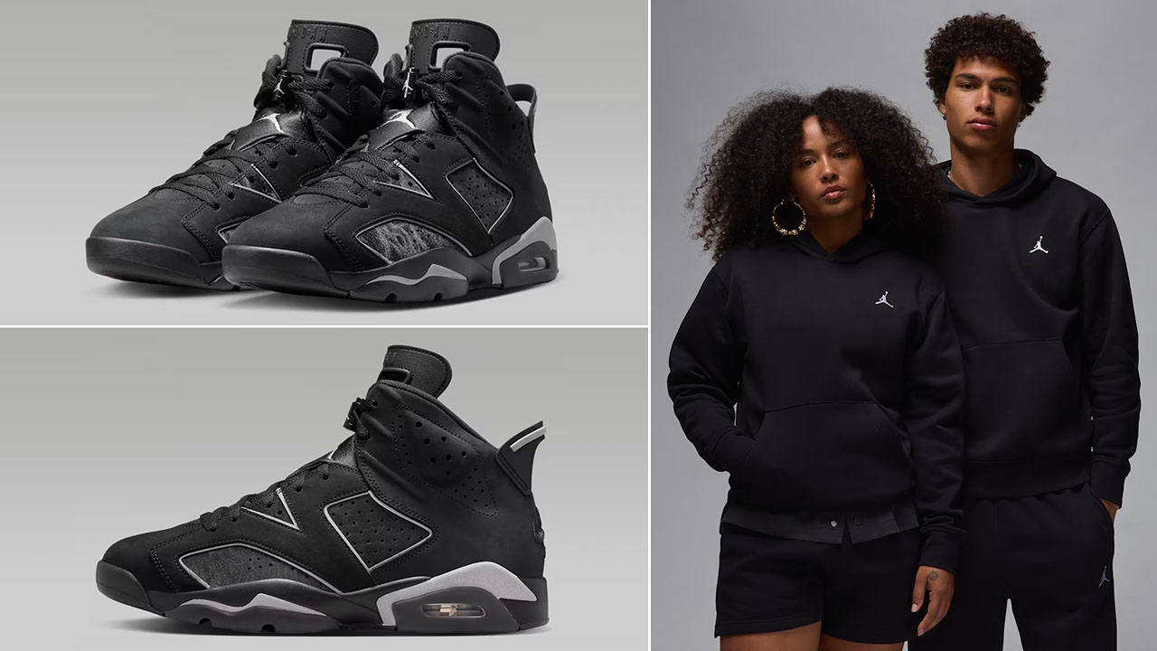 Air Jordan 6 Cap and Gown x Jordan Brooklyn Fleece Black White Pullover Hoodie to Match Sneakers