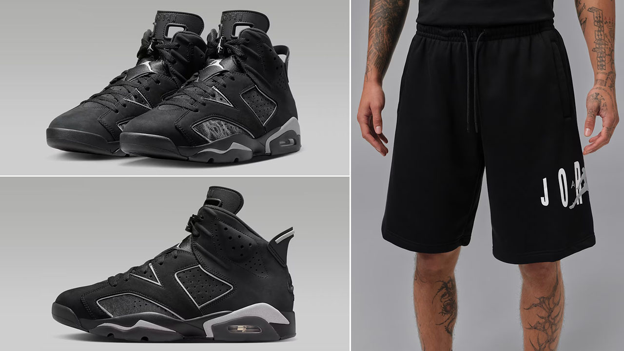 Air Jordan 6 Cap and Gown x Jordan Brooklyn Stretch Fleece Black Shorts to Match Sneakers
