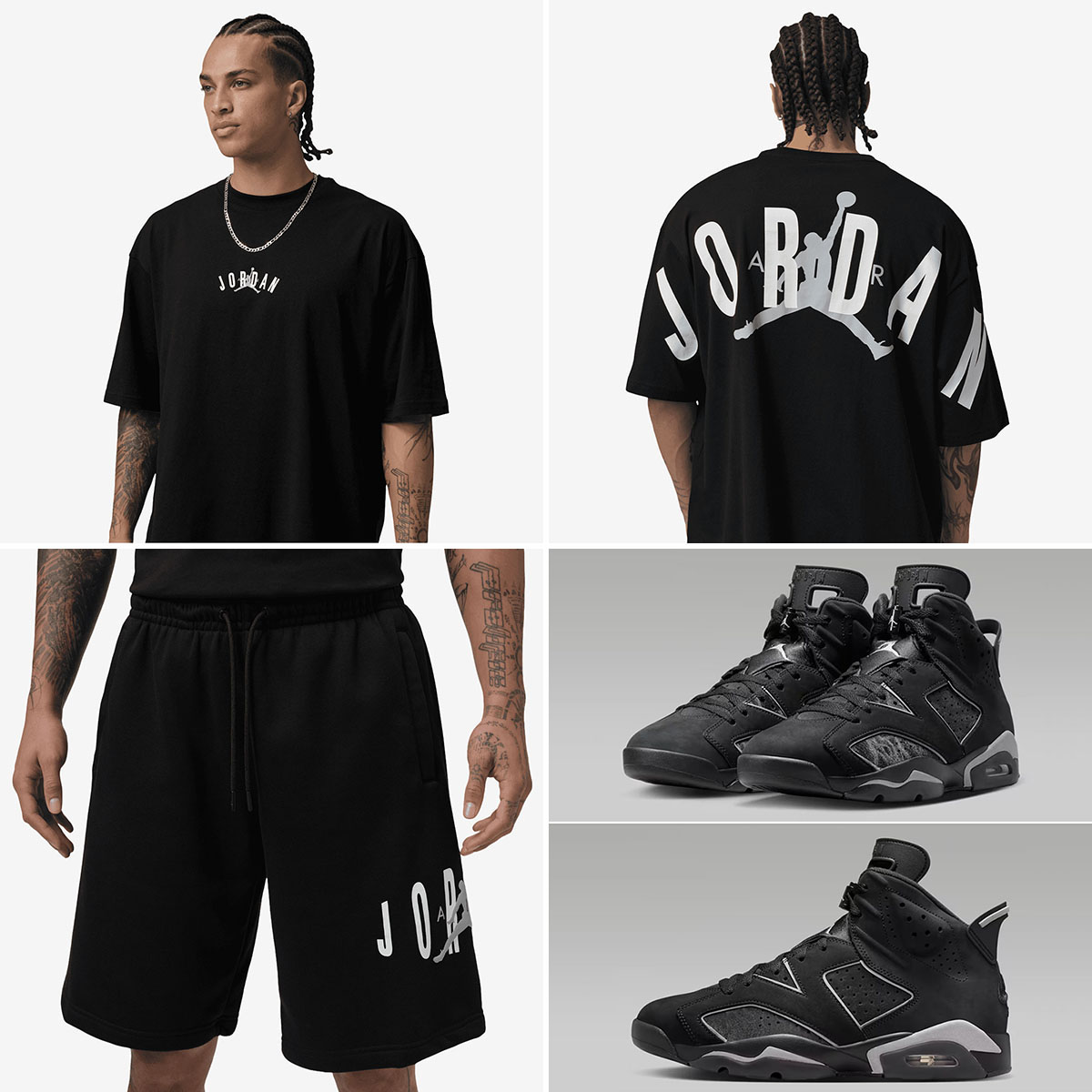 Air Jordan 6 Cap and Gown x Jordan Brooklyn Stretch Mens Black T Shirt and Shorts Outfit to Match Sneakers