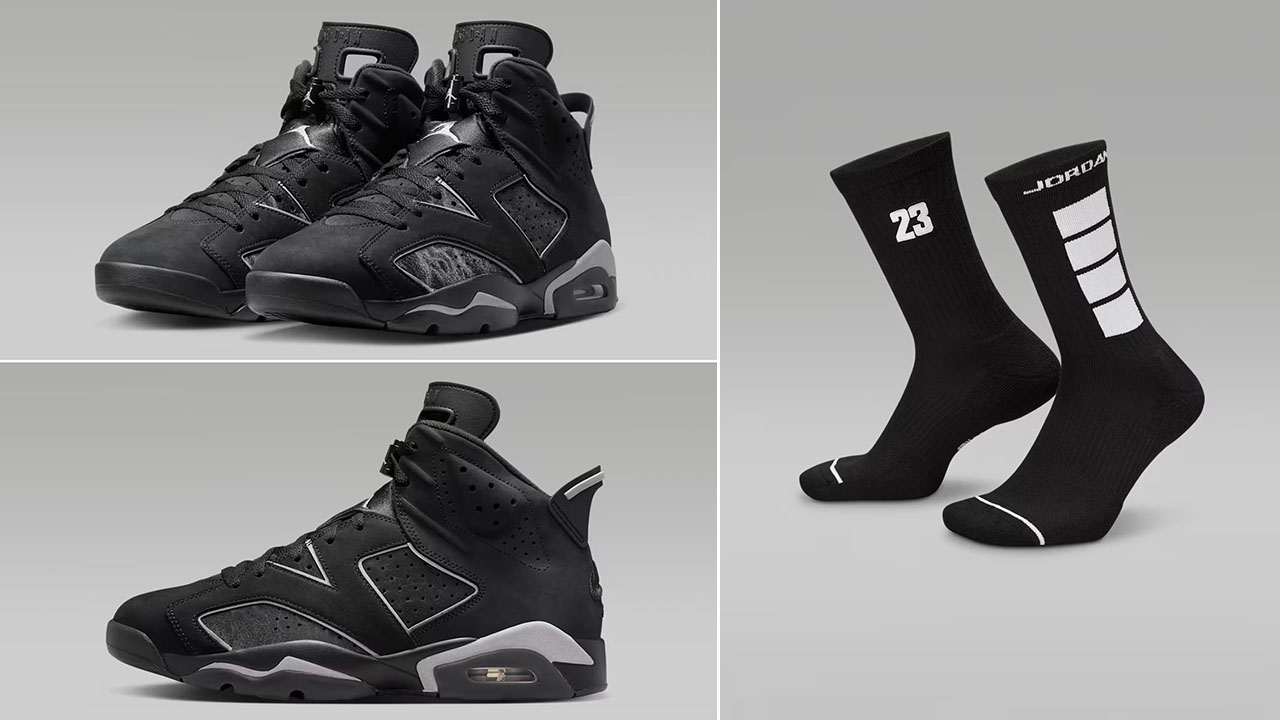 Air Jordan 6 Cap and Gown x Jordan Everyday Black White Crew Socks to Match Sneakers
