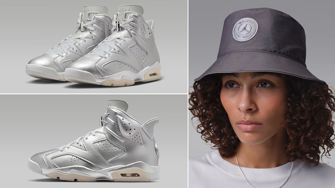 Air Jordan 6 Paris Saint Germain Metallic Silver x Jordan Paris Saint-Germain Apex Bucket Hat