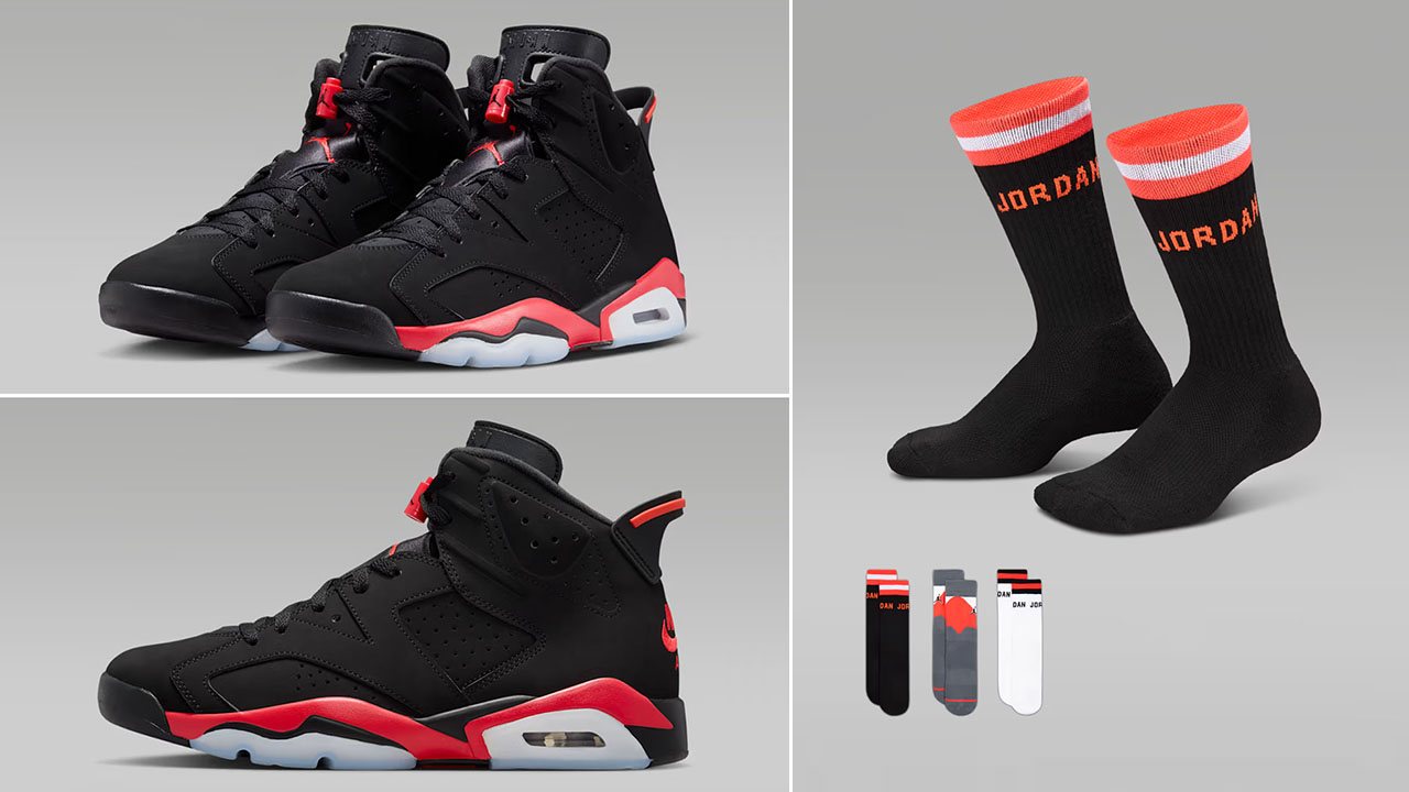 Air Jordan 6 Reverse Infrared Salesman x Jordan AJ6 Retro Crew Socks Black Infrared 23