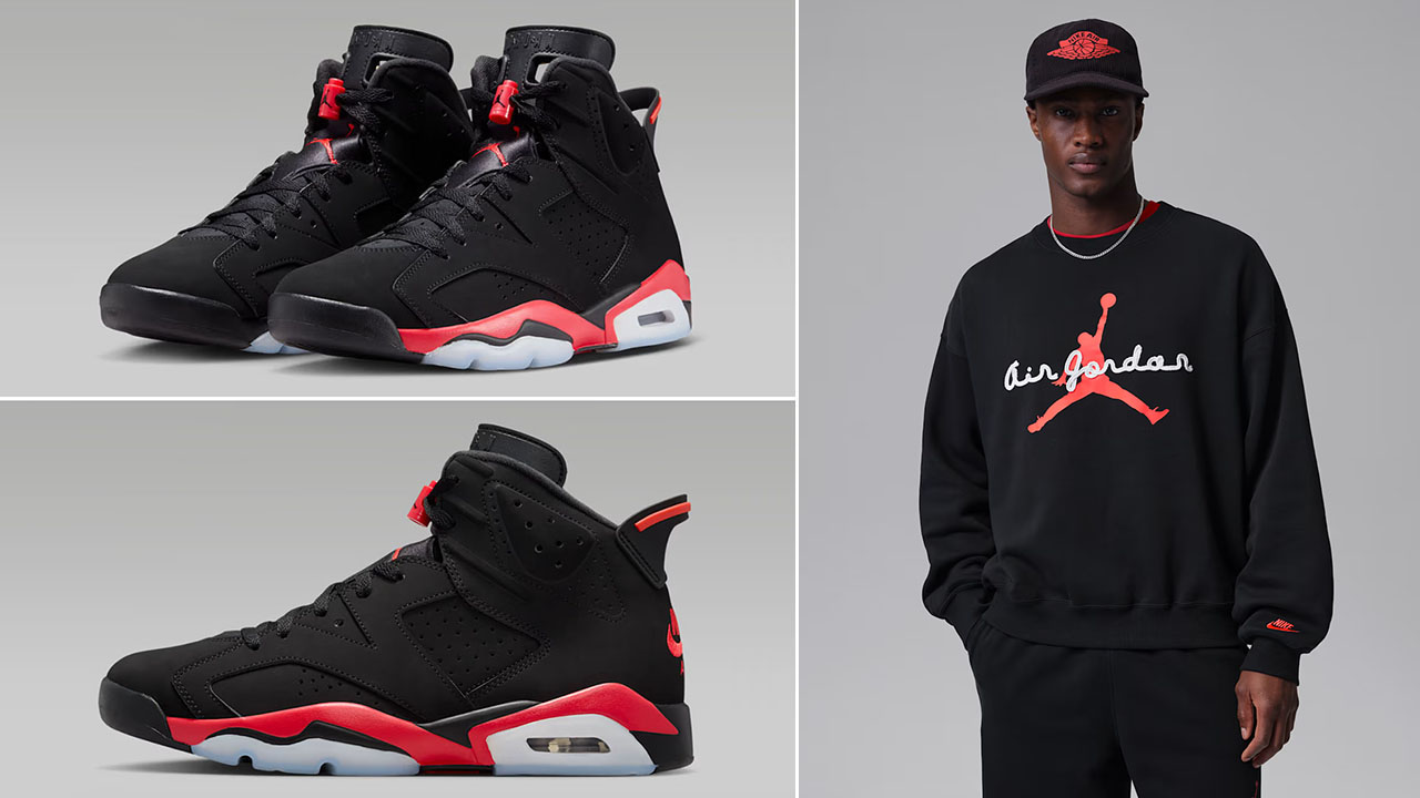 Air Jordan 6 Reverse Infrared Salesman x Jordan Brooklyn Fleece Men's Crewneck Sweatshirt Black Infrared 23
