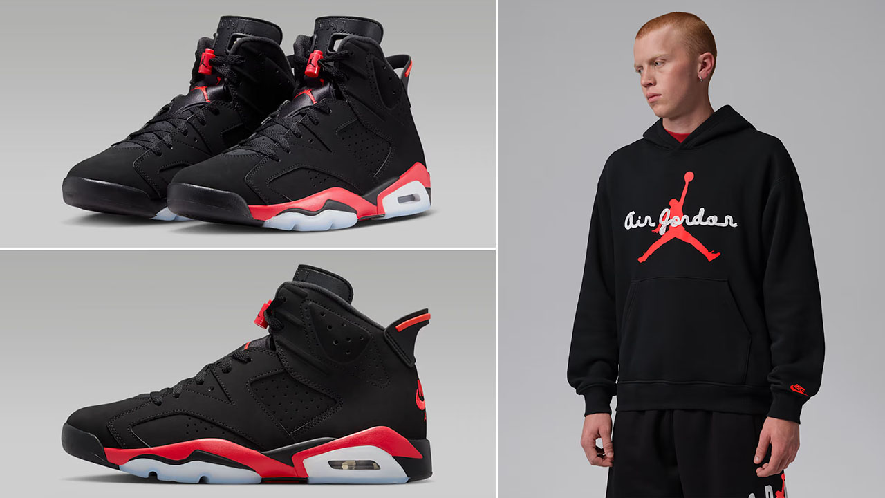 Air Jordan 6 Reverse Infrared Salesman x Jordan Brooklyn Fleece Men's Pullover Hoodie Black Infrared 23