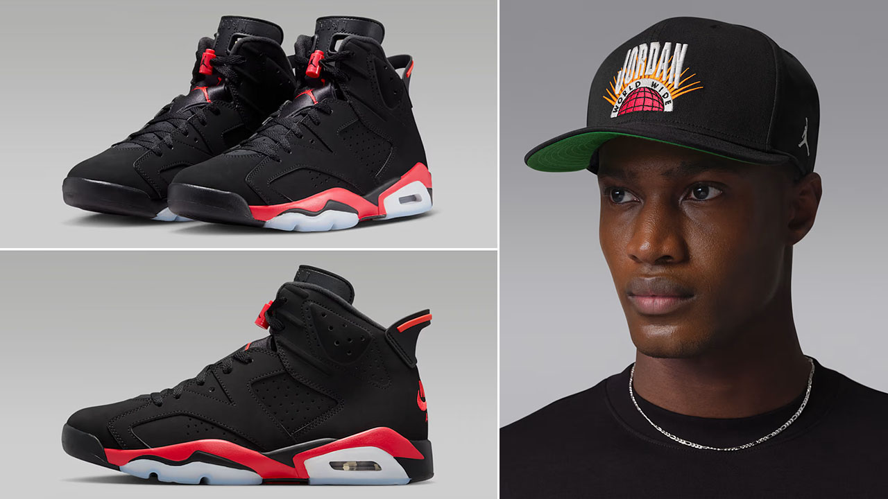 Air Jordan 6 Reverse Infrared Salesman x Jordan Essentials Pro Snapback Hat Black Infrared 23