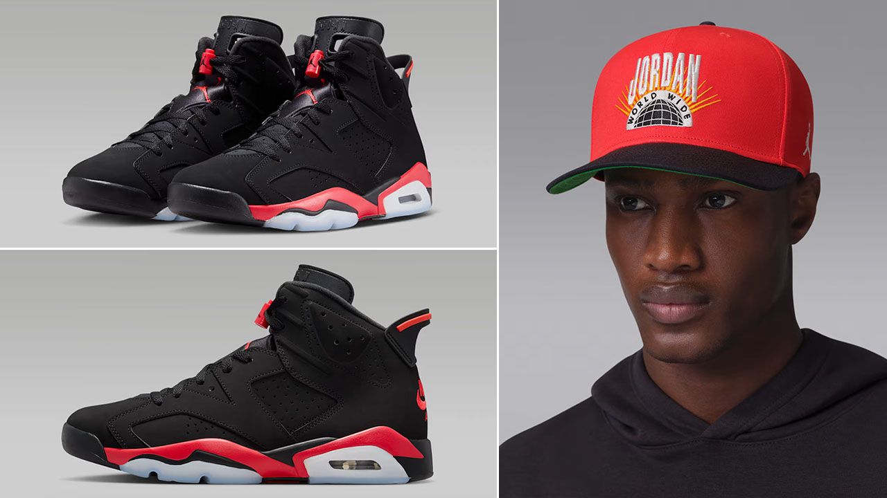 Air Jordan 6 Reverse Infrared Salesman x Jordan Essentials Pro Snapback Hat Chili Red Black