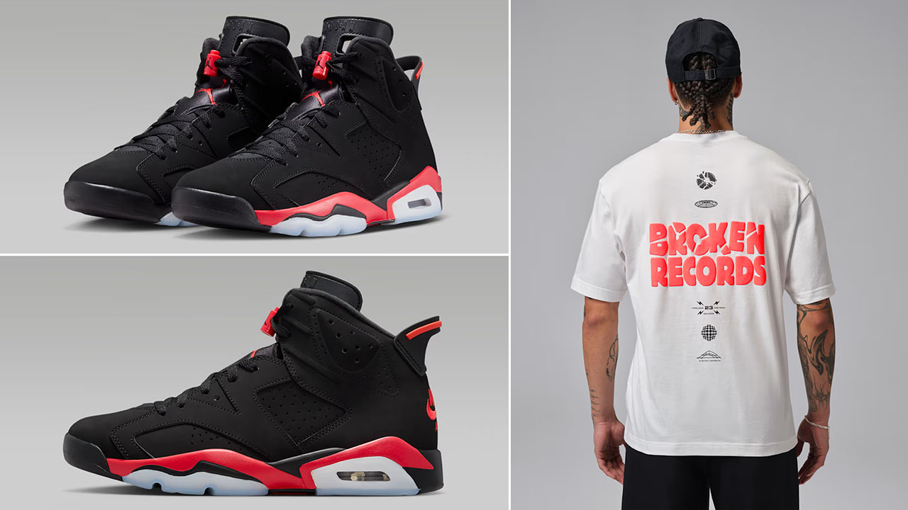 Air Jordan 6 Reverse Infrared Salesman x Jordan Men's Broken Records Graphic T-Shirt White Infrared 23