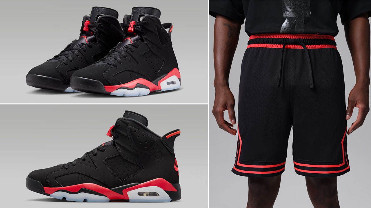 Air Jordan 6 Reverse Infrared Salesman x Jordan Sport Men's Dri-Fit Mesh Diamond Shorts Black Infrared 23