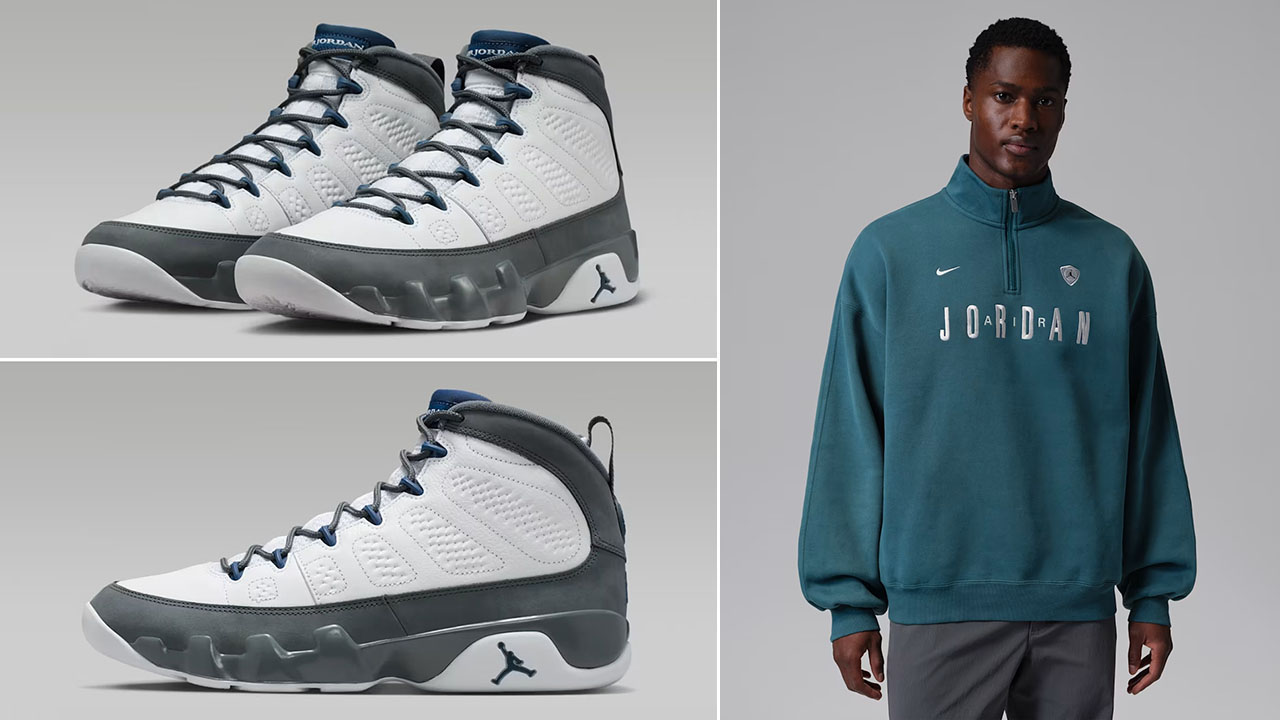 Air Jordan 9 Flint Grey 2026 x Jordan Flight Mens Graphic Fleece Quarter Zip Top