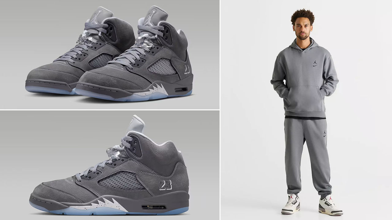 Ait Jordan 5 Wolf Grey 2025 x Jordan Brooklyn Swoosh Fleece Hoodie Jogger Pants Outfit