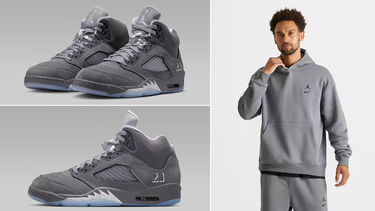 Ait Jordan 5 Wolf Grey 2025 x Jordan Brooklyn Swoosh Fleece Hoodie Pants