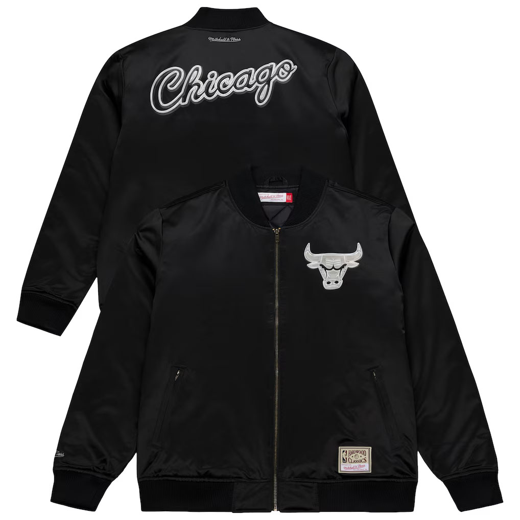 Chicago Bulls Chicago Bulls Mitchell & Ness Chrome Satin Bomber Full-Zip Jacket Black