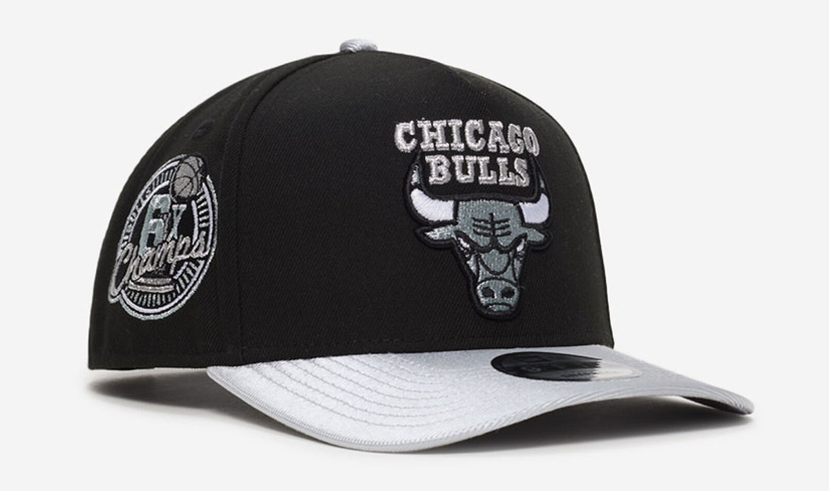 Chicago Bulls New Era A Frame Snapback Hat Black White Metallic Silver