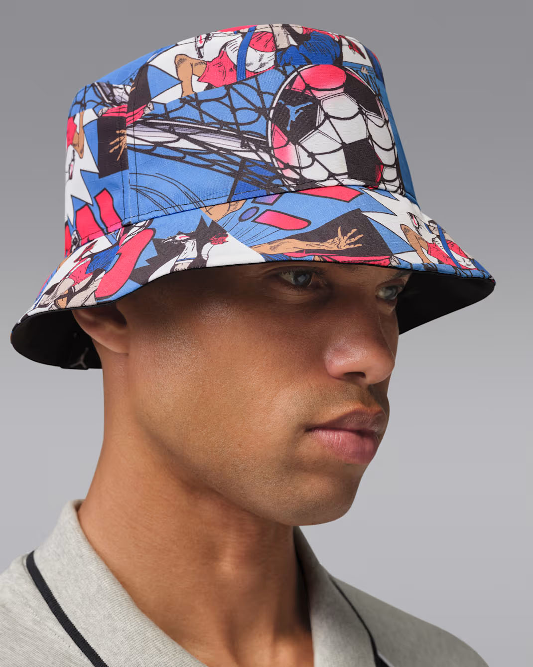 Jordan Apex Soccer Cartoon Print Reversible Bucket Hat University Blue Black 2