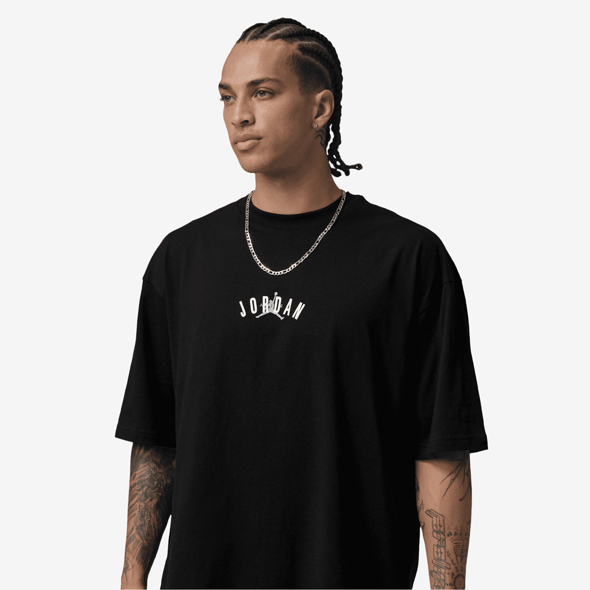 Jordan Back Stretch Oversized Logo Mens T Shirt Black Wolf Grey 1