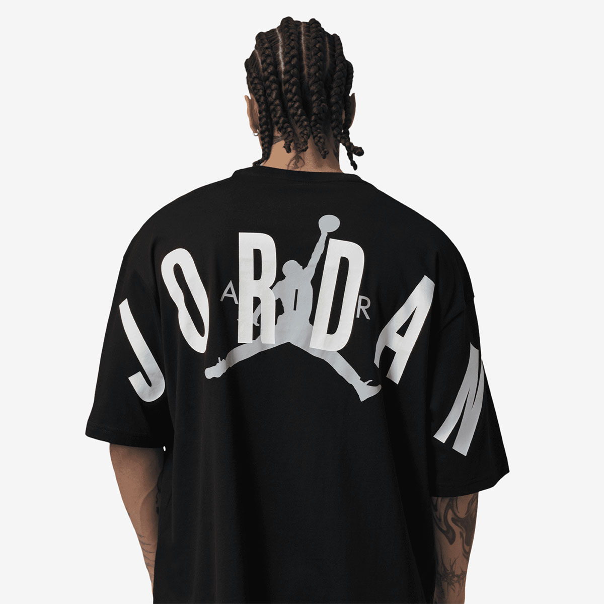 Jordan Back Stretch Oversized Logo Mens T Shirt Black Wolf Grey 2