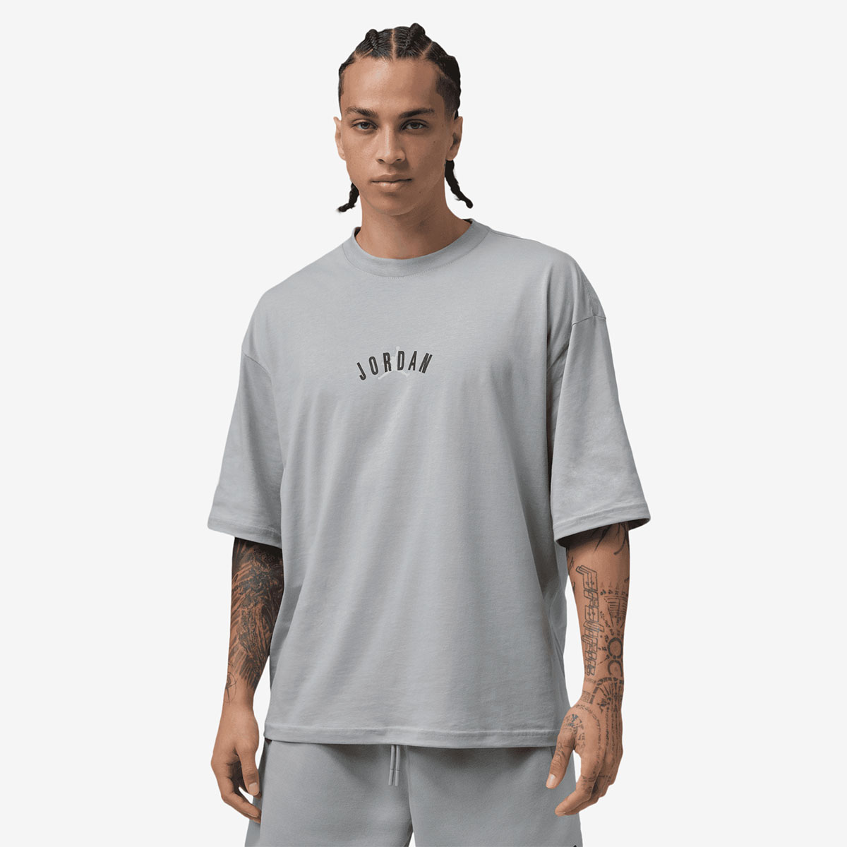 Jordan Back Stretch Oversized Logo Mens T Shirt Wolf Grey 1
