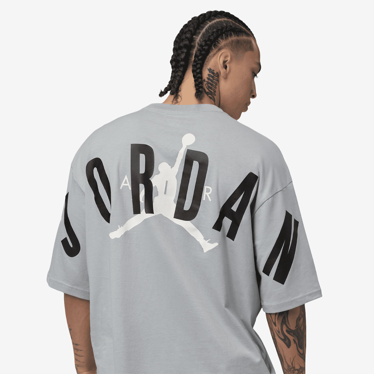 Jordan Back Stretch Oversized Logo Mens T Shirt Wolf Grey 2