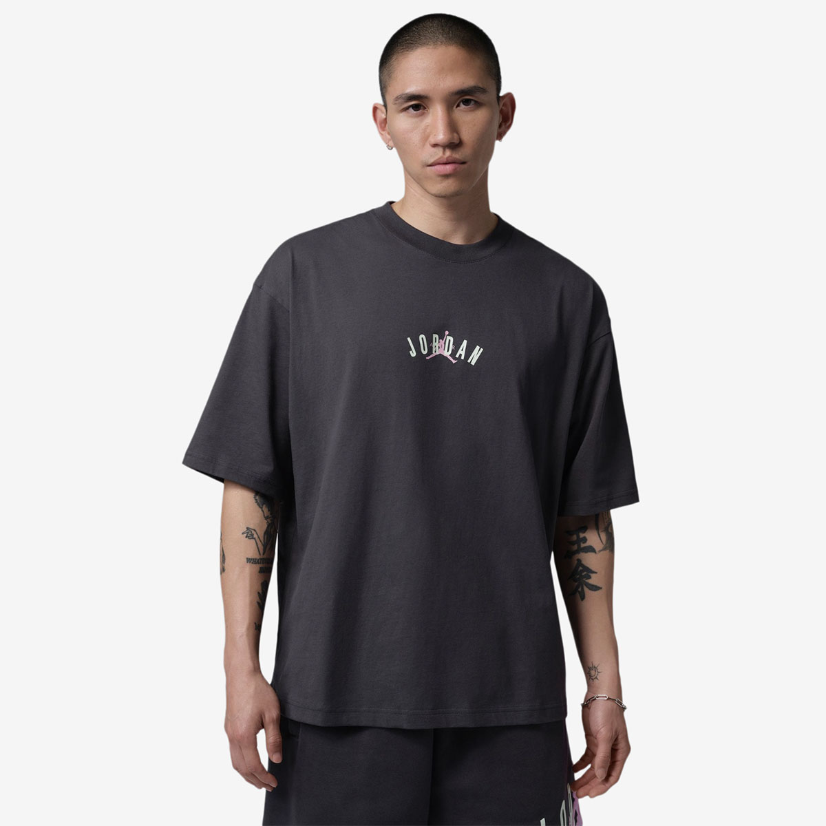 Jordan Back Stretch Oversized Mens T Shirt Anthracite Iced Carmine Jade 1