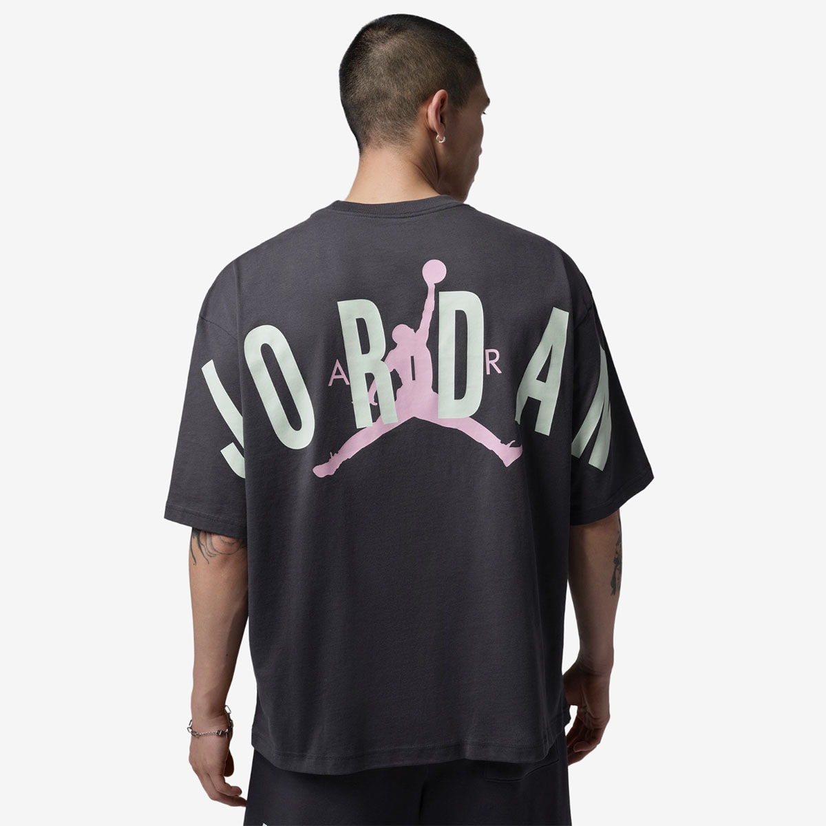 Jordan Back Stretch Oversized Mens T Shirt Anthracite Iced Carmine Jade 2