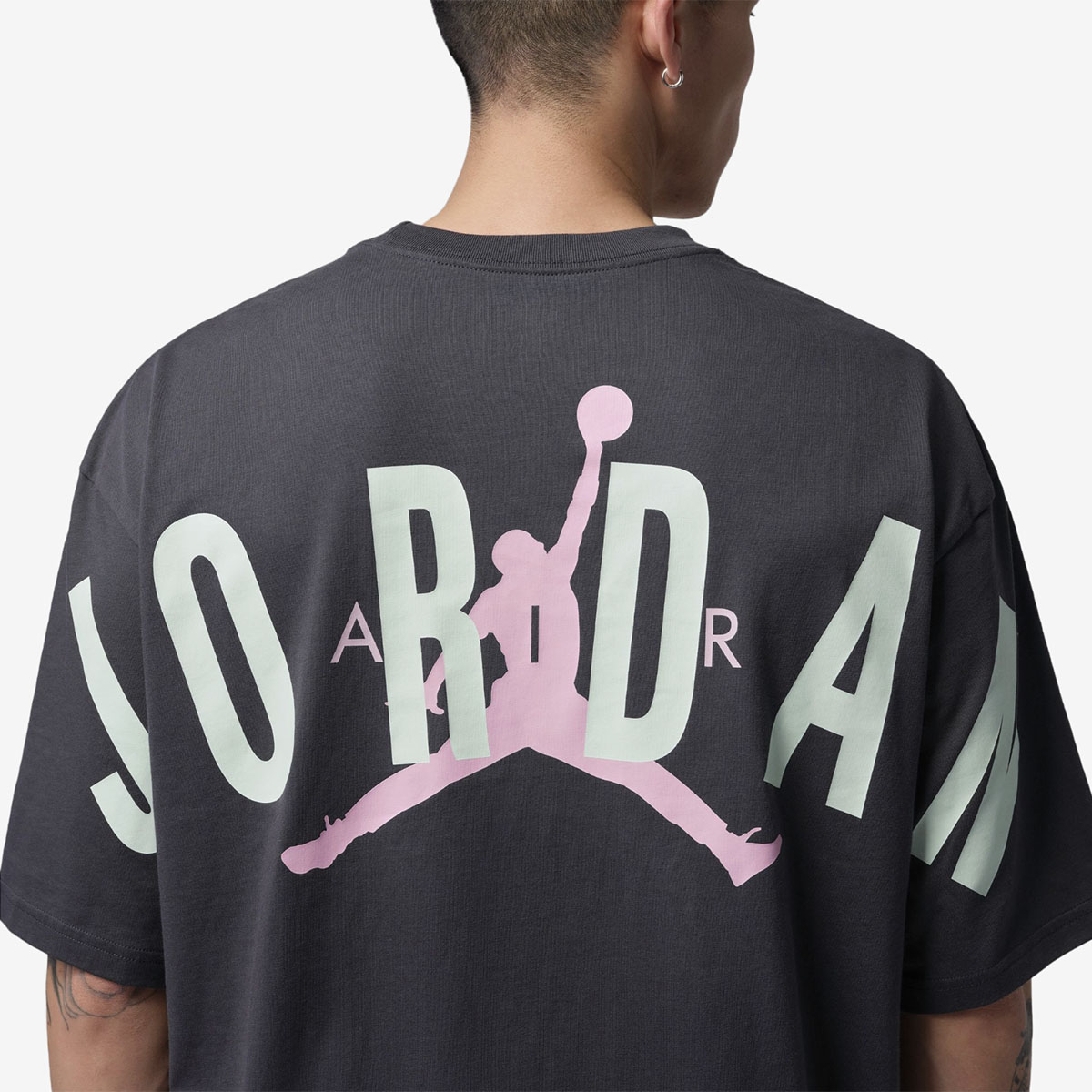 Jordan Back Stretch Oversized Mens T Shirt Anthracite Iced Carmine Jade 3