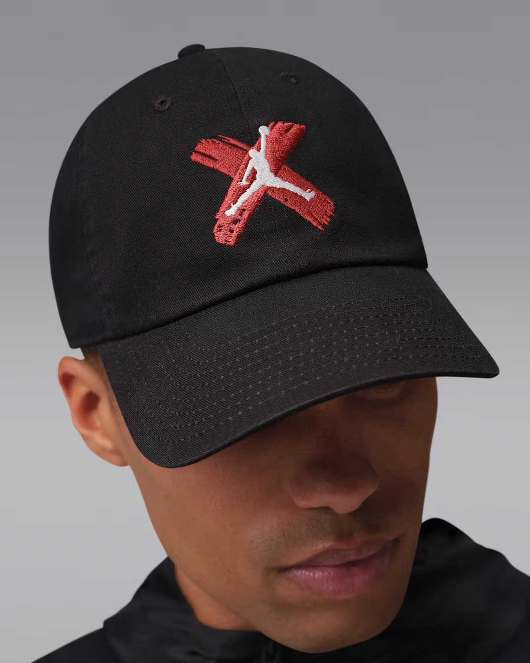 Jordan Banned Club Curved Bill Hat Black White Red 1