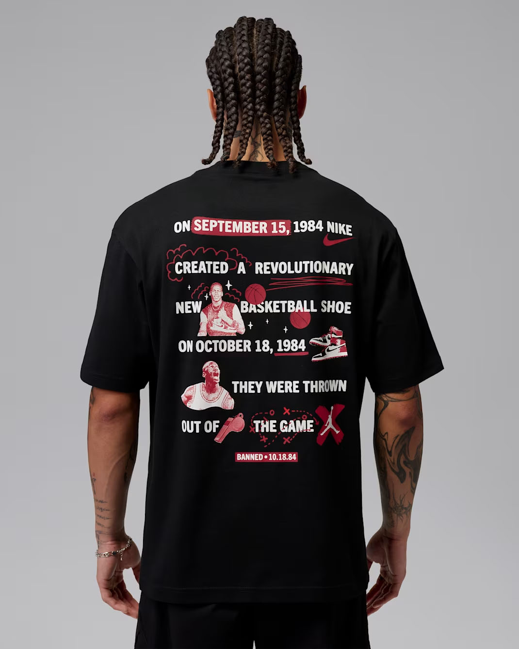 Jordan Brooklyn Banned Air Jordan 1 Men's T-Shirt Black Red White 2