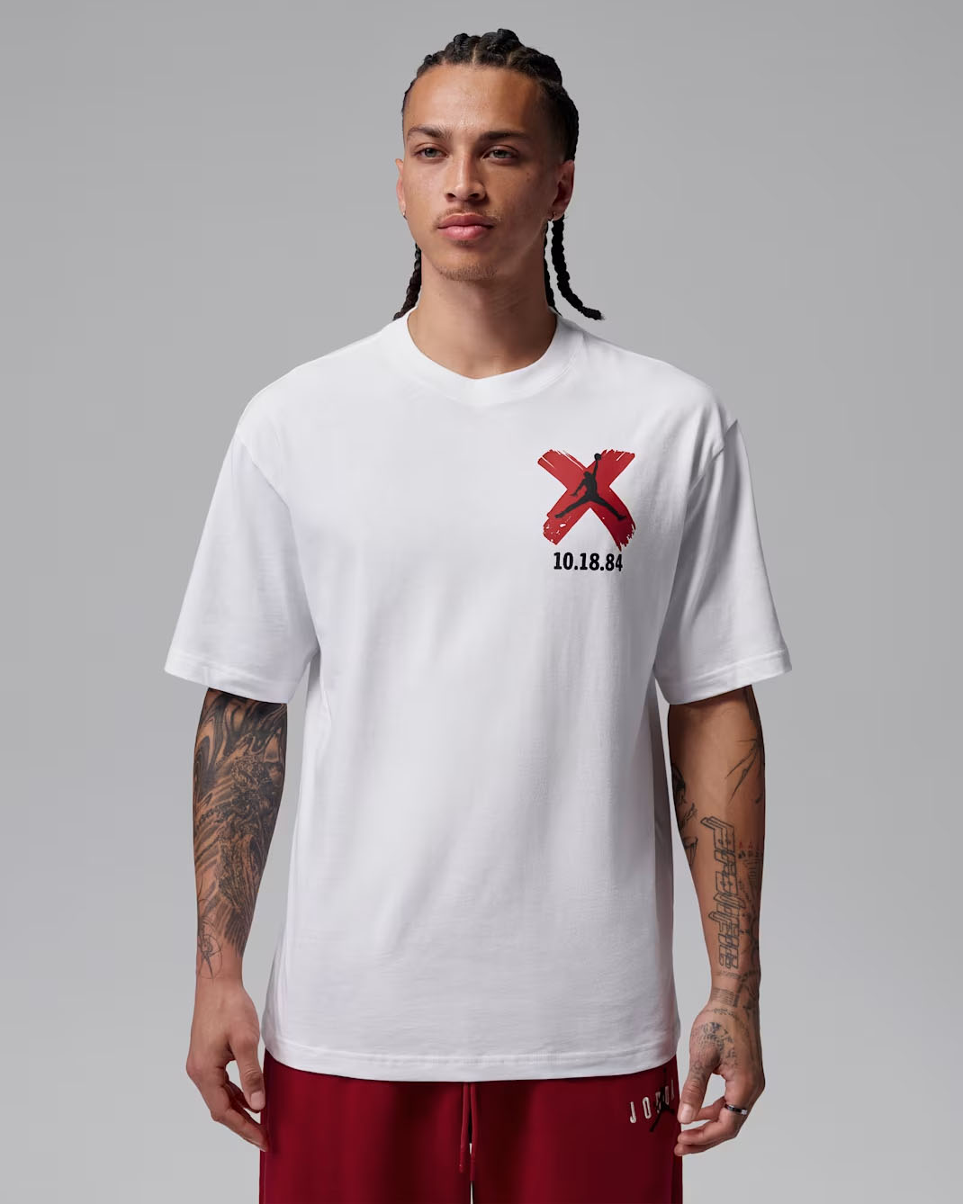 Jordan Brooklyn Banned Air Jordan 1 Men's T-Shirt White Red Black 1