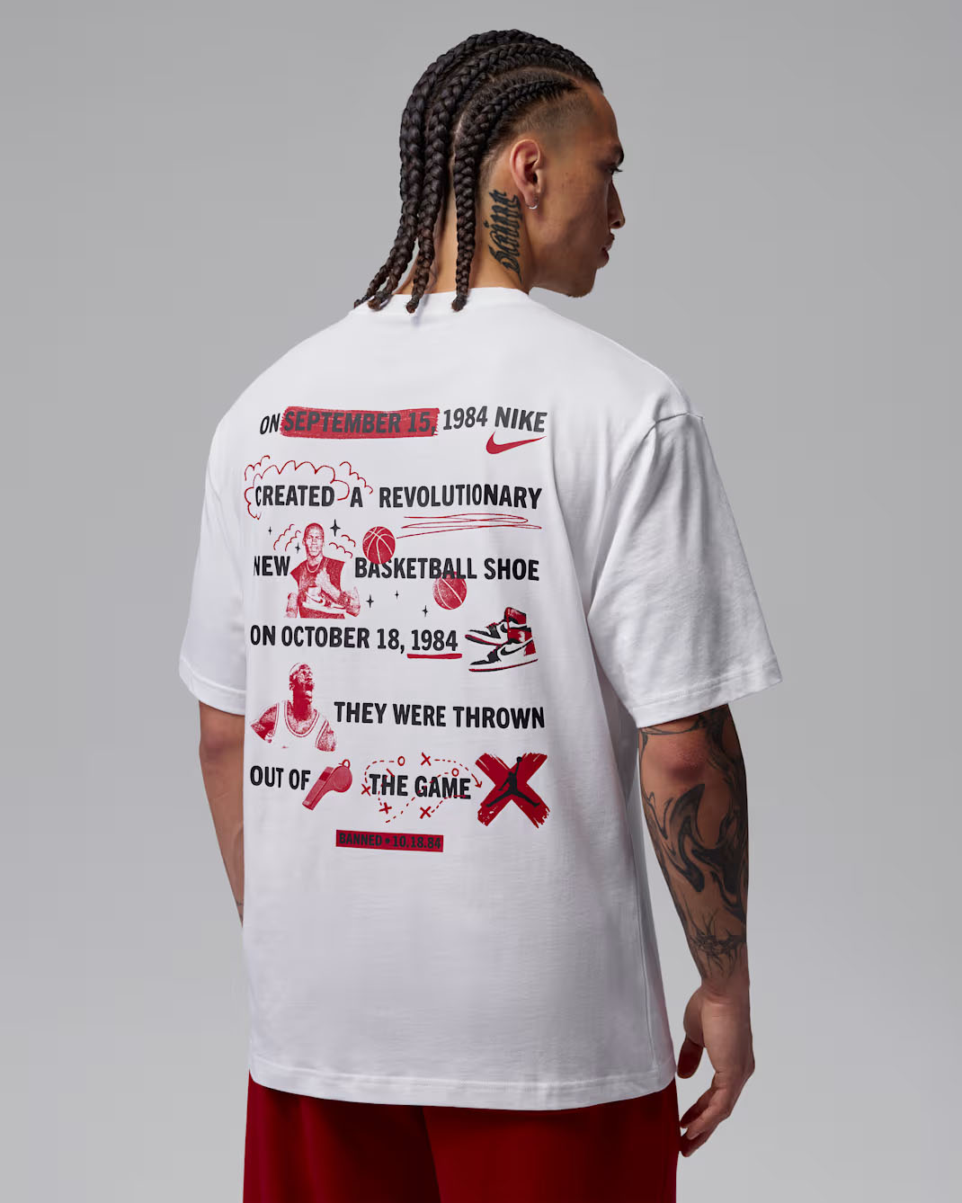 Jordan Brooklyn Banned Air Jordan 1 Men's T-Shirt White Red Black 2