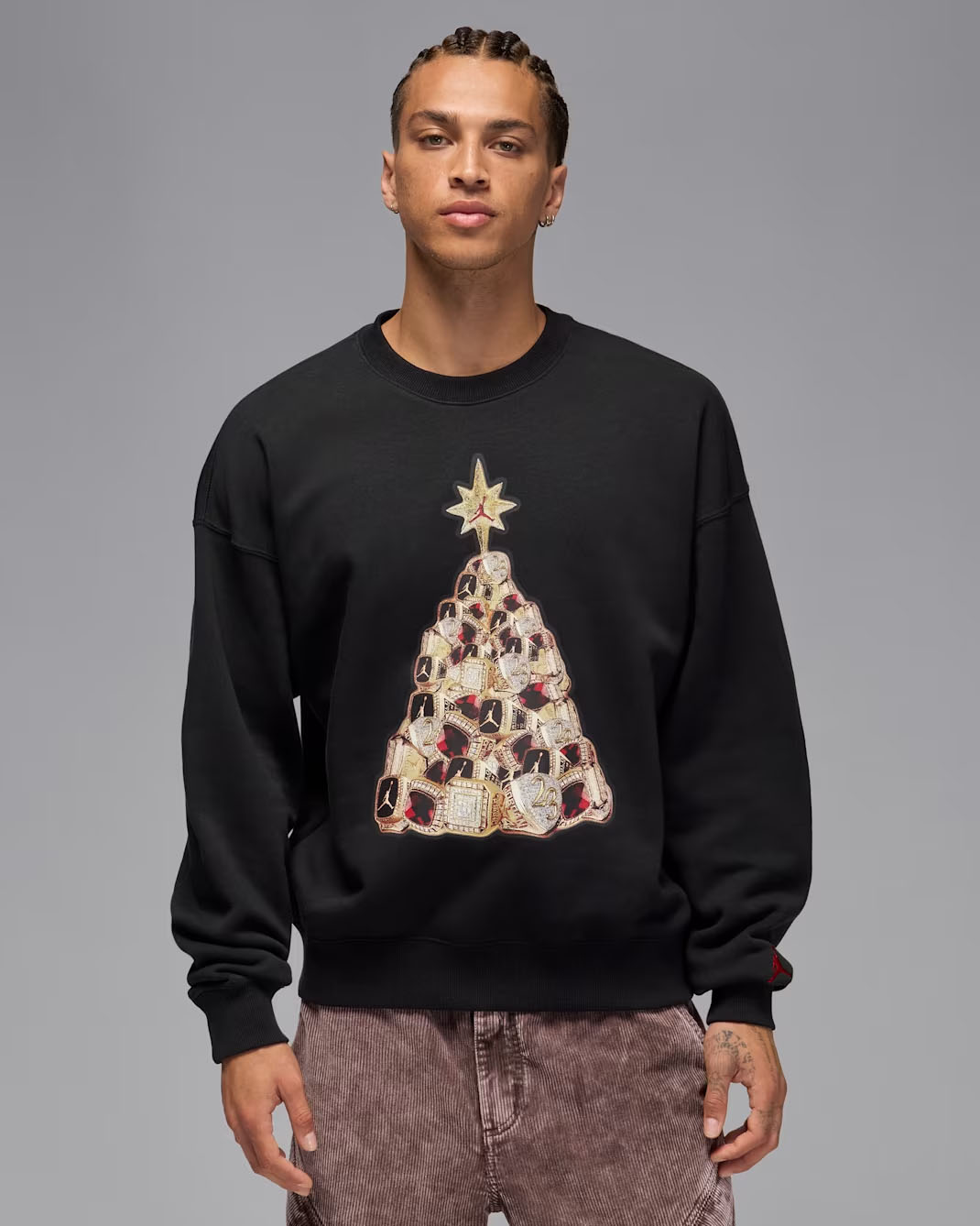 Jordan Brooklyn Fleece Mens Holiday 2025 Crew Neck Sweatshirt Black Gold 1