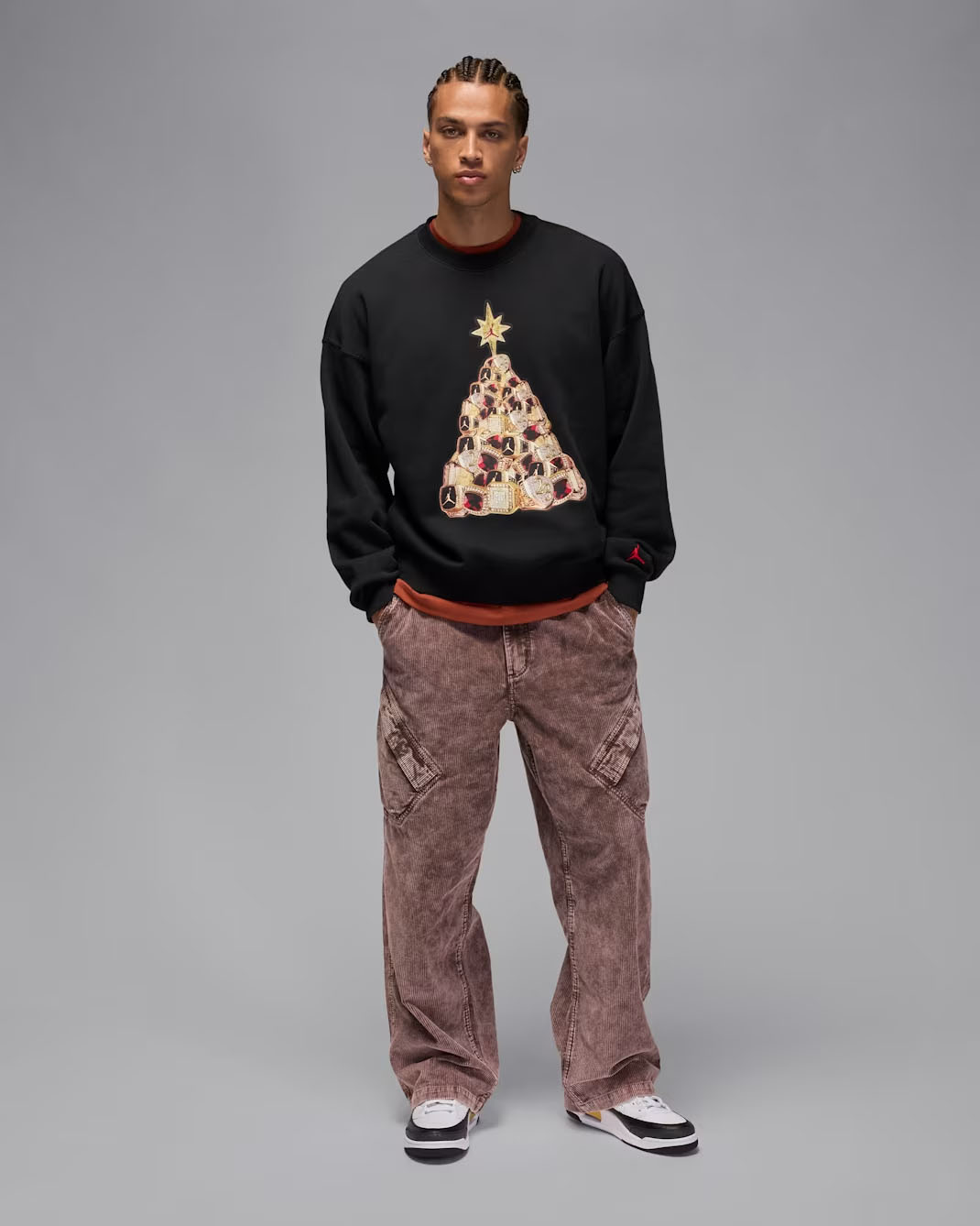 Jordan Brooklyn Fleece Mens Holiday 2025 Crew Neck Sweatshirt Black Gold