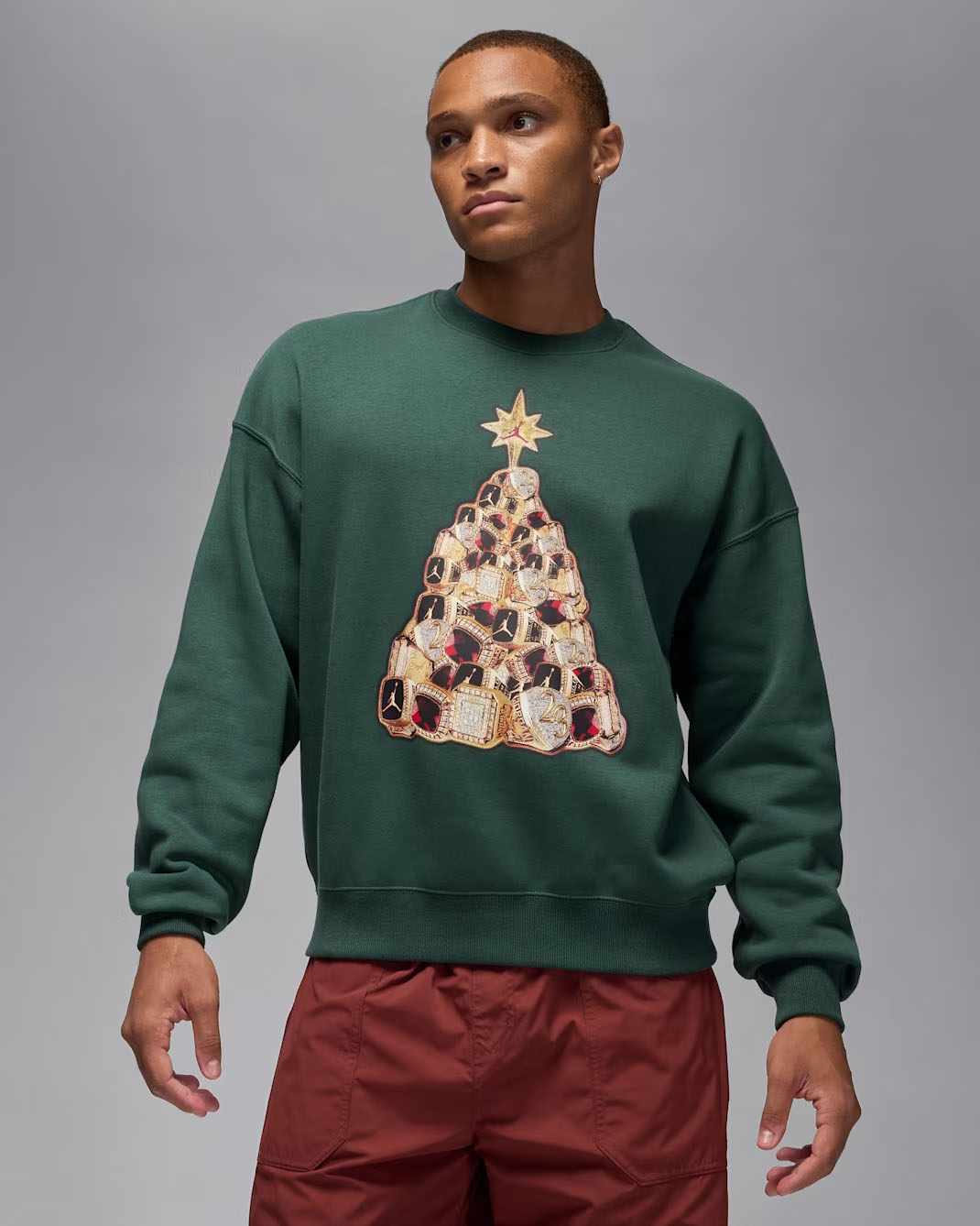 Jordan Brooklyn Fleece Mens Holiday 2025 Crew Neck Sweatshirt Midnight Green 1