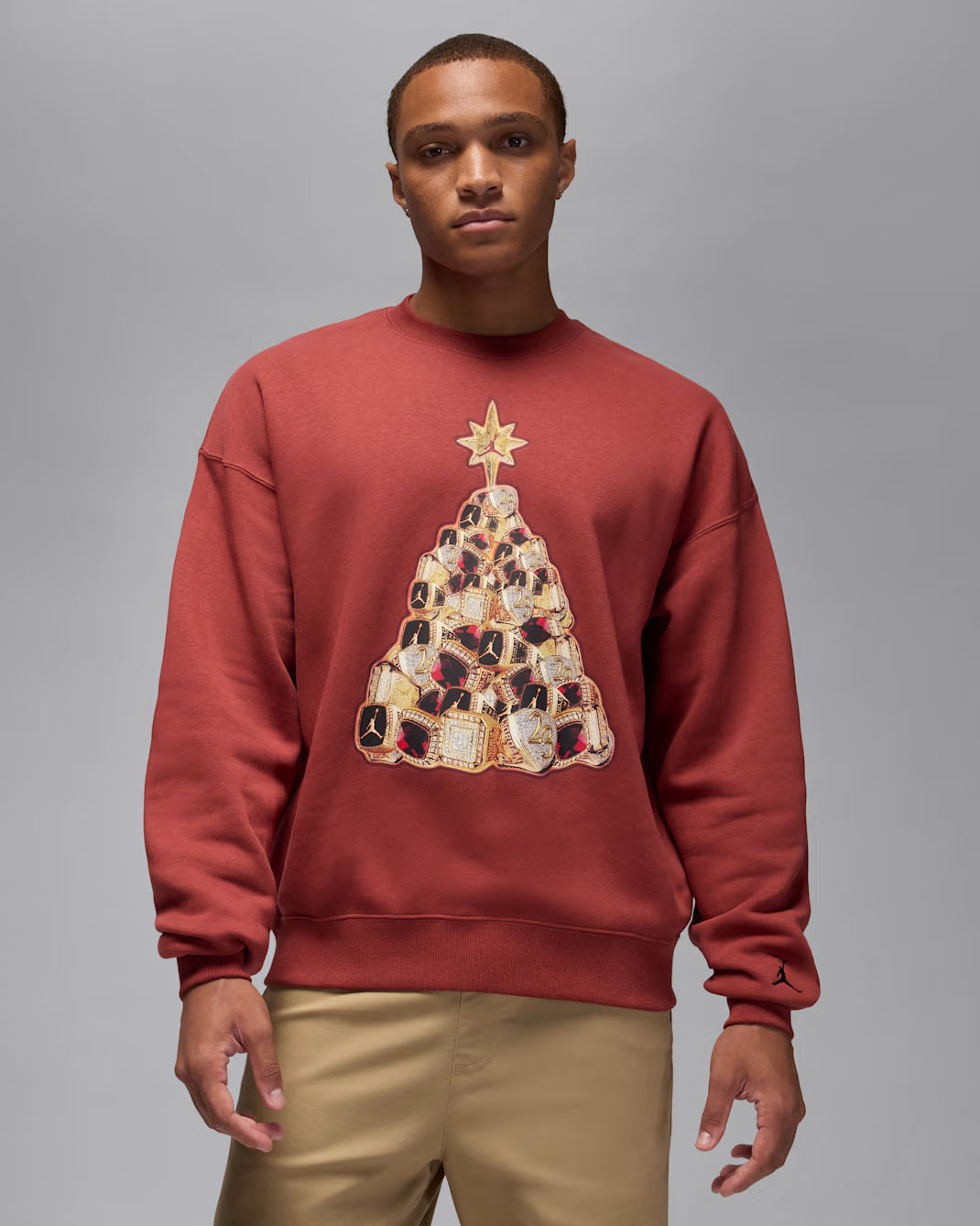 Jordan Brooklyn Fleece Mens Holiday 2025 Crew Neck Sweatshirt Redstone 1