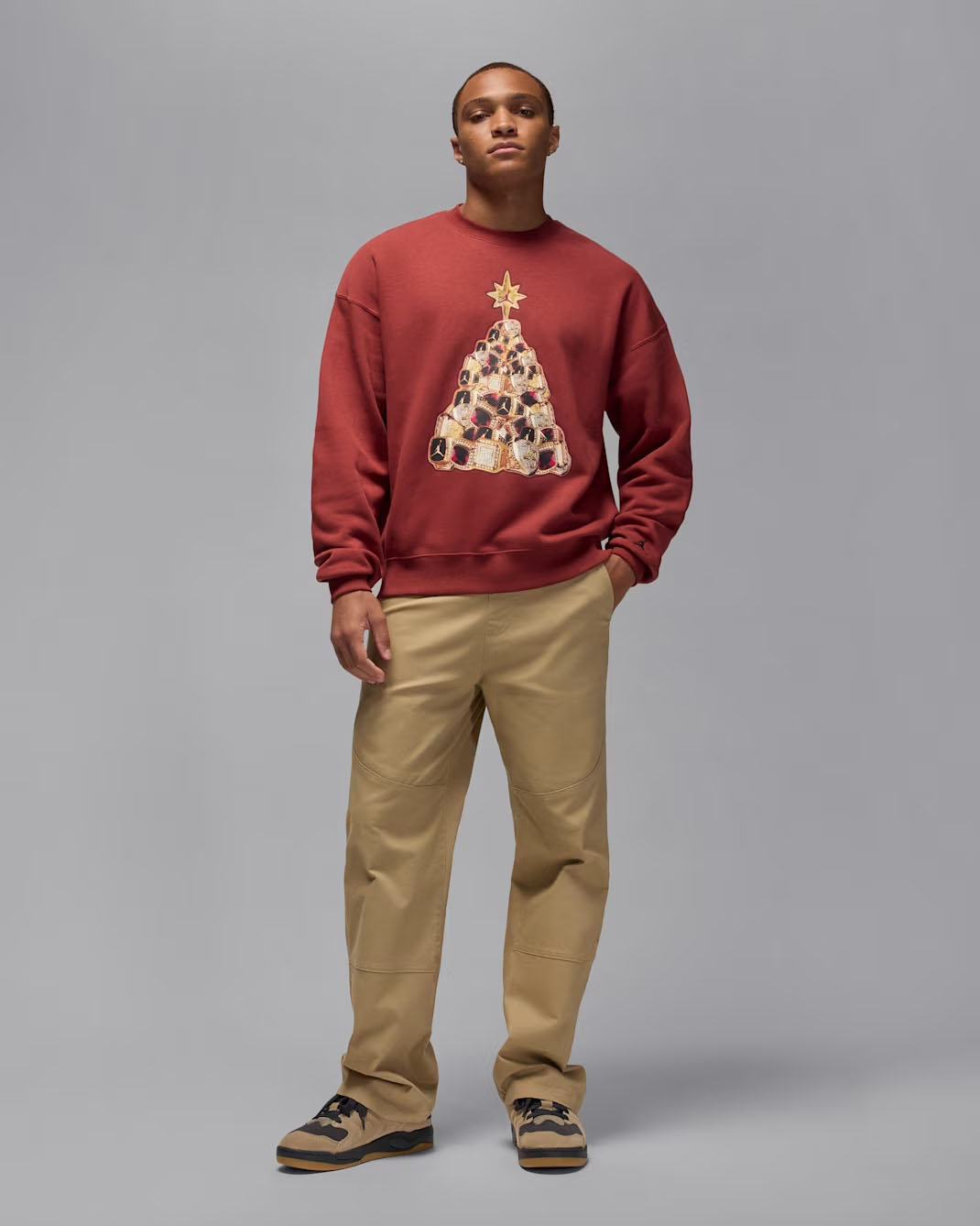 Jordan Brooklyn Fleece Mens Holiday 2025 Crew Neck Sweatshirt Redstone