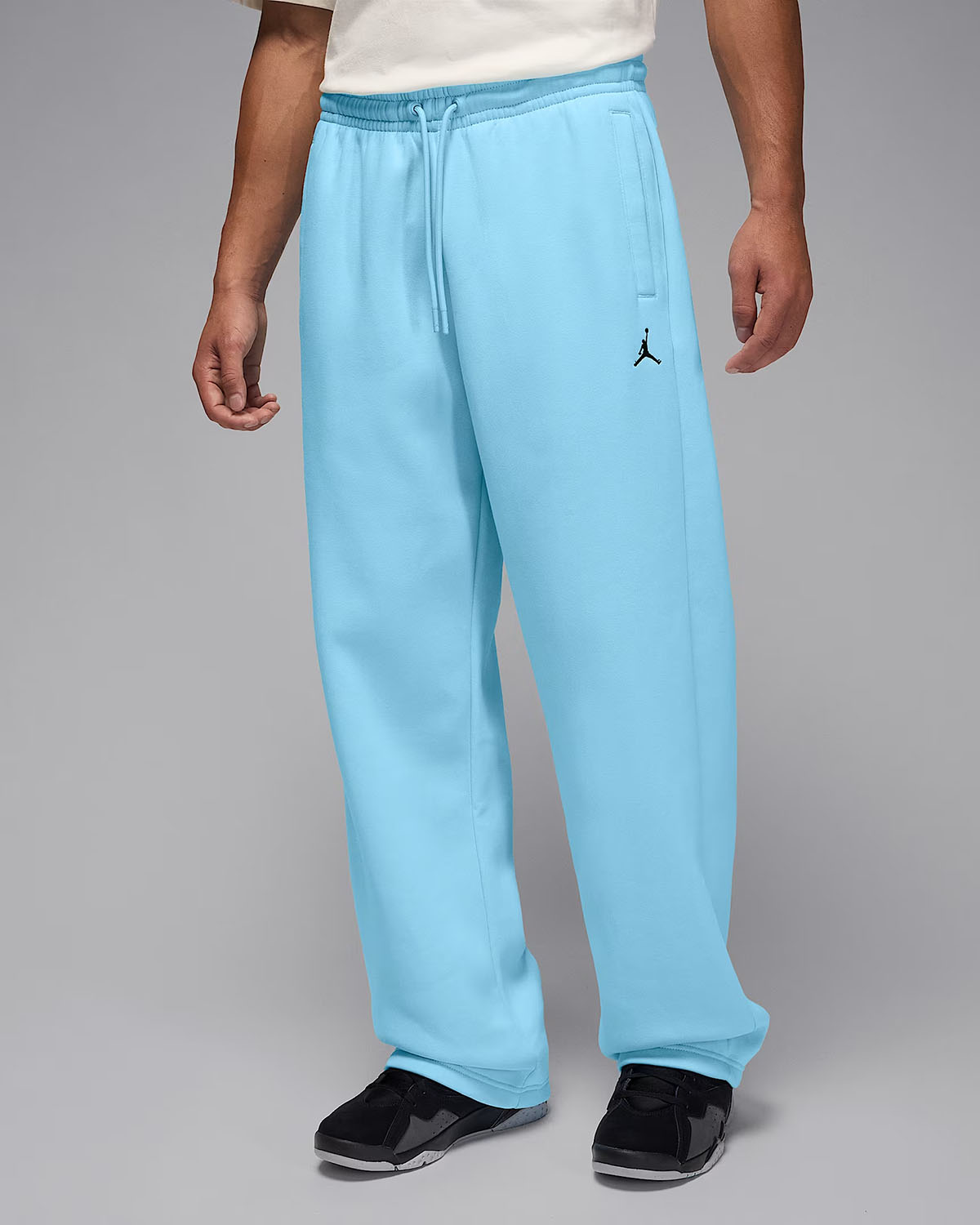 Jordan Brooklyn Fleece Mens Oversized Open Hem Pants Blue Chill Black