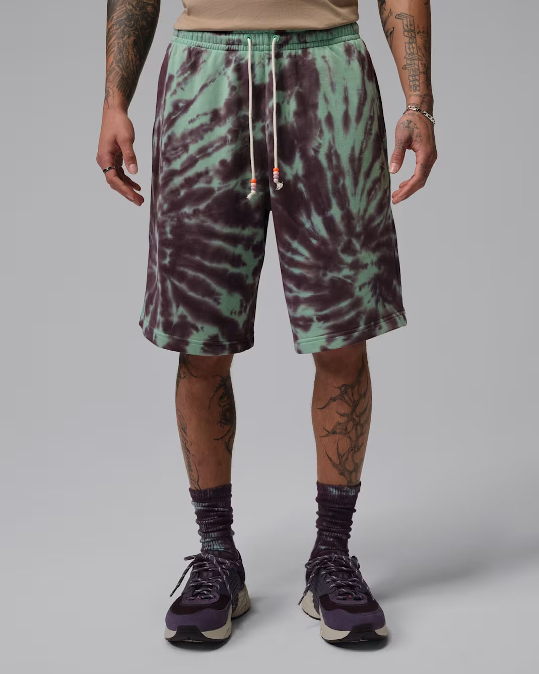 Jordan Brooklyn Fleece Men's Tie-Dye Festival Shorts Green Glow Burgundy Ash Pale Ivory 1