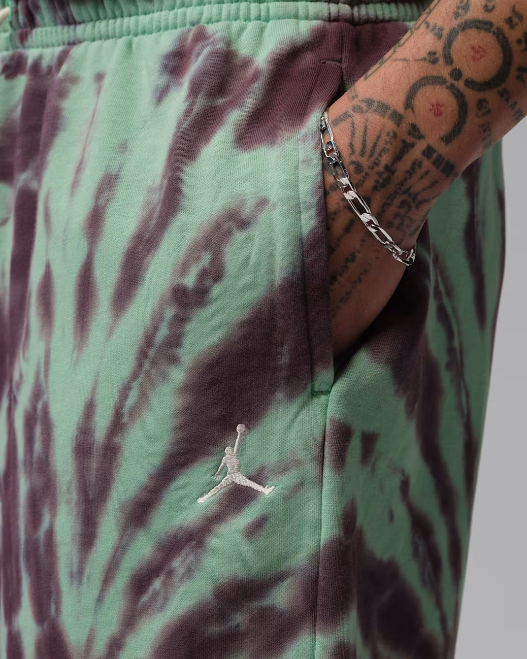 Jordan Brooklyn Fleece Men's Tie-Dye Festival Shorts Green Glow Burgundy Ash Pale Ivory 2