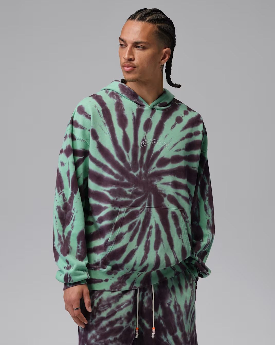 Jordan Brooklyn Fleece Men's Tie-Dye Pullover Festival Hoodie Green Glow Burgundy Ash Pale Ivory 1