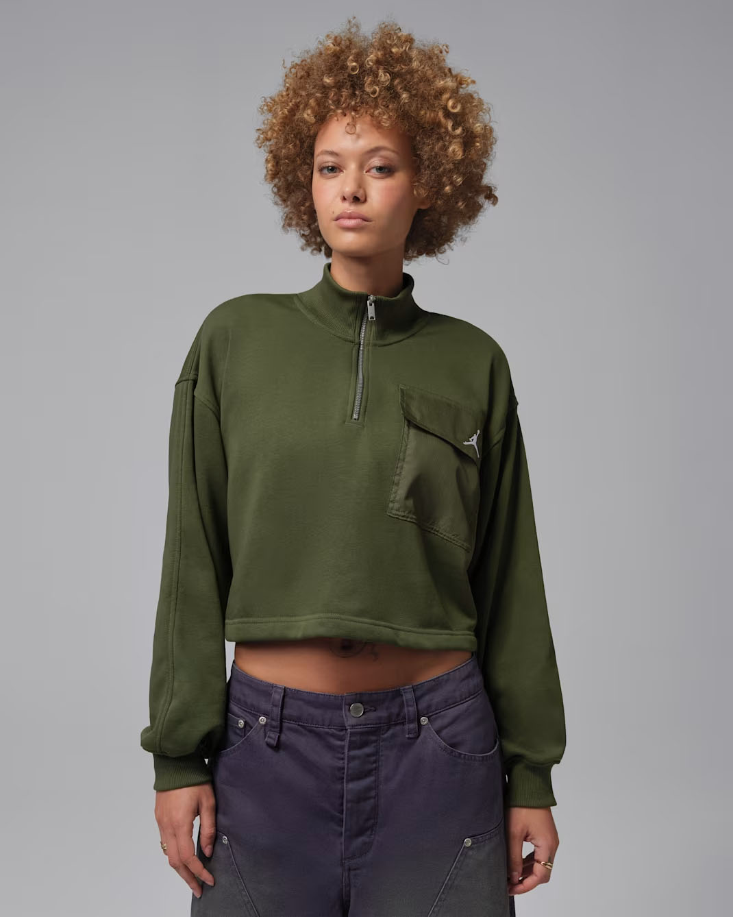 Jordan Brooklyn Fleece Womens Hike Mike Zip Top Cargo Khaki