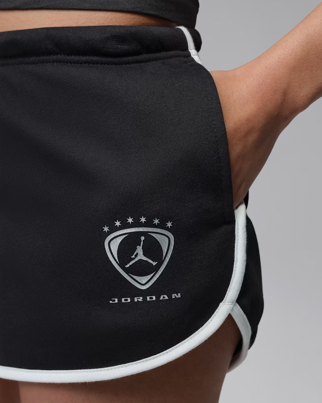 Jordan Brooklyn Fleece Women's Shorts Black White Metallic Silver 2