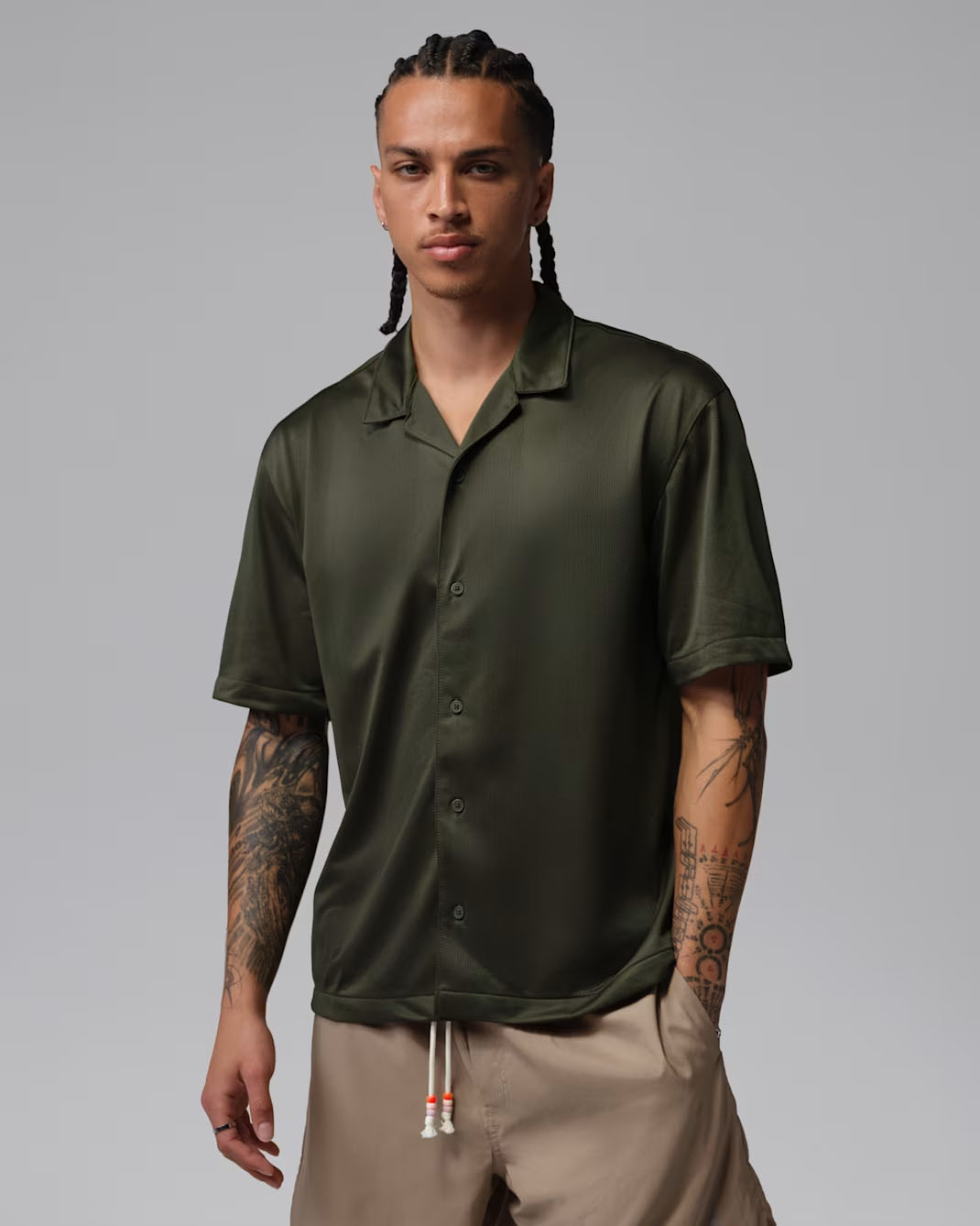 Jordan Brooklyn Men's Festival Button-Down Top Cargo Khaki Black 1