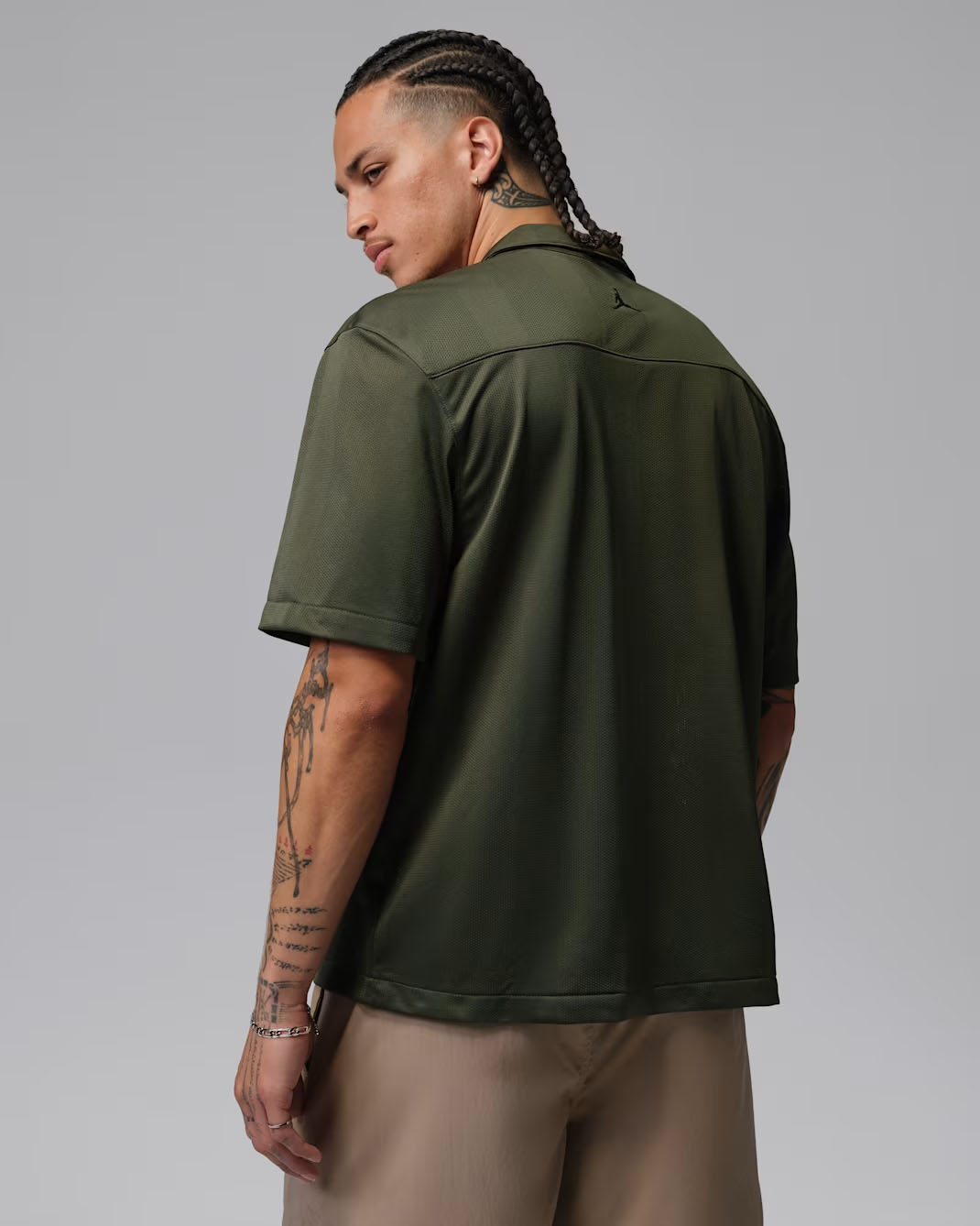 Jordan Brooklyn Men's Festival Button-Down Top Cargo Khaki Black 2