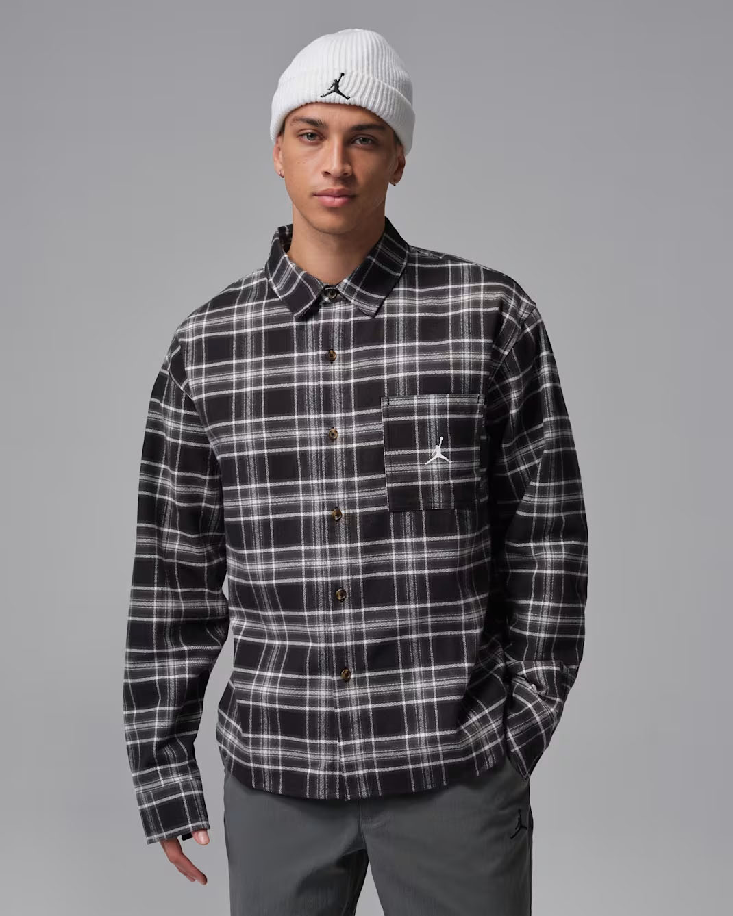 Jordan Brooklyn Mens Flannel Shirt Black Sail 1