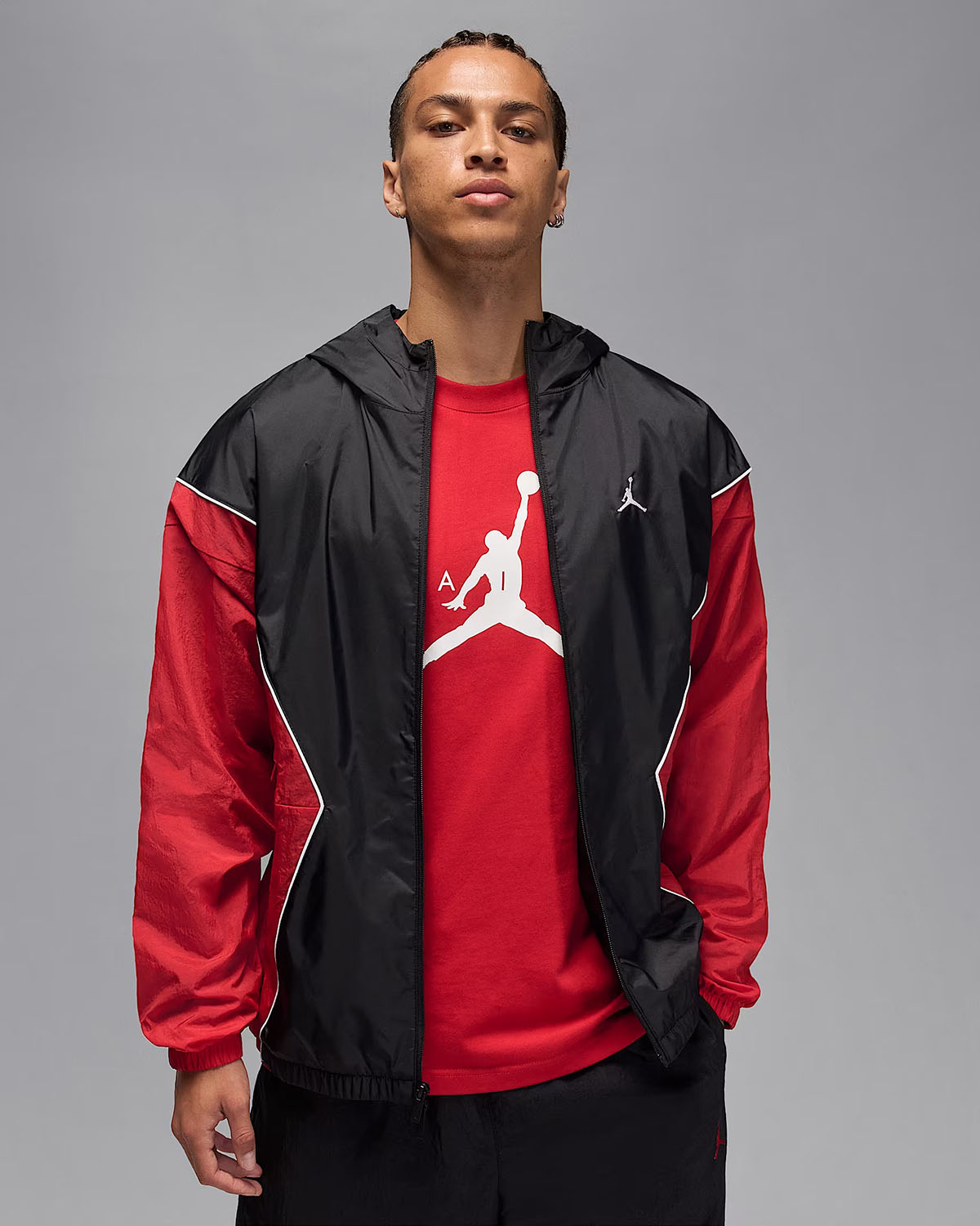 Jordan Brooklyn Mens Hooded Draft Jacket Black Gym Red White 1