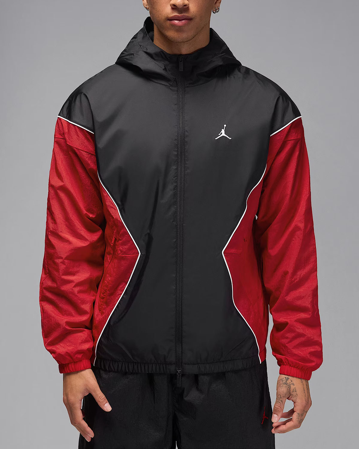 Jordan Brooklyn Mens Hooded Draft Jacket Black Gym Red White 3