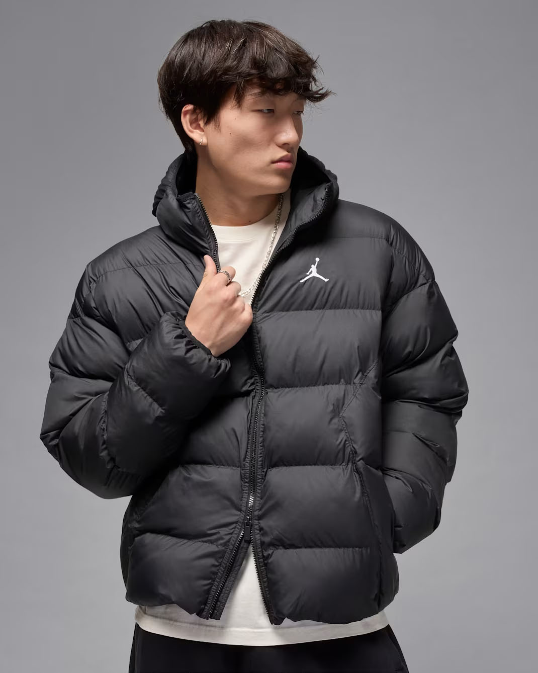 Jordan Brooklyn Mens Therma Fit Puffer Jacket Black White 1