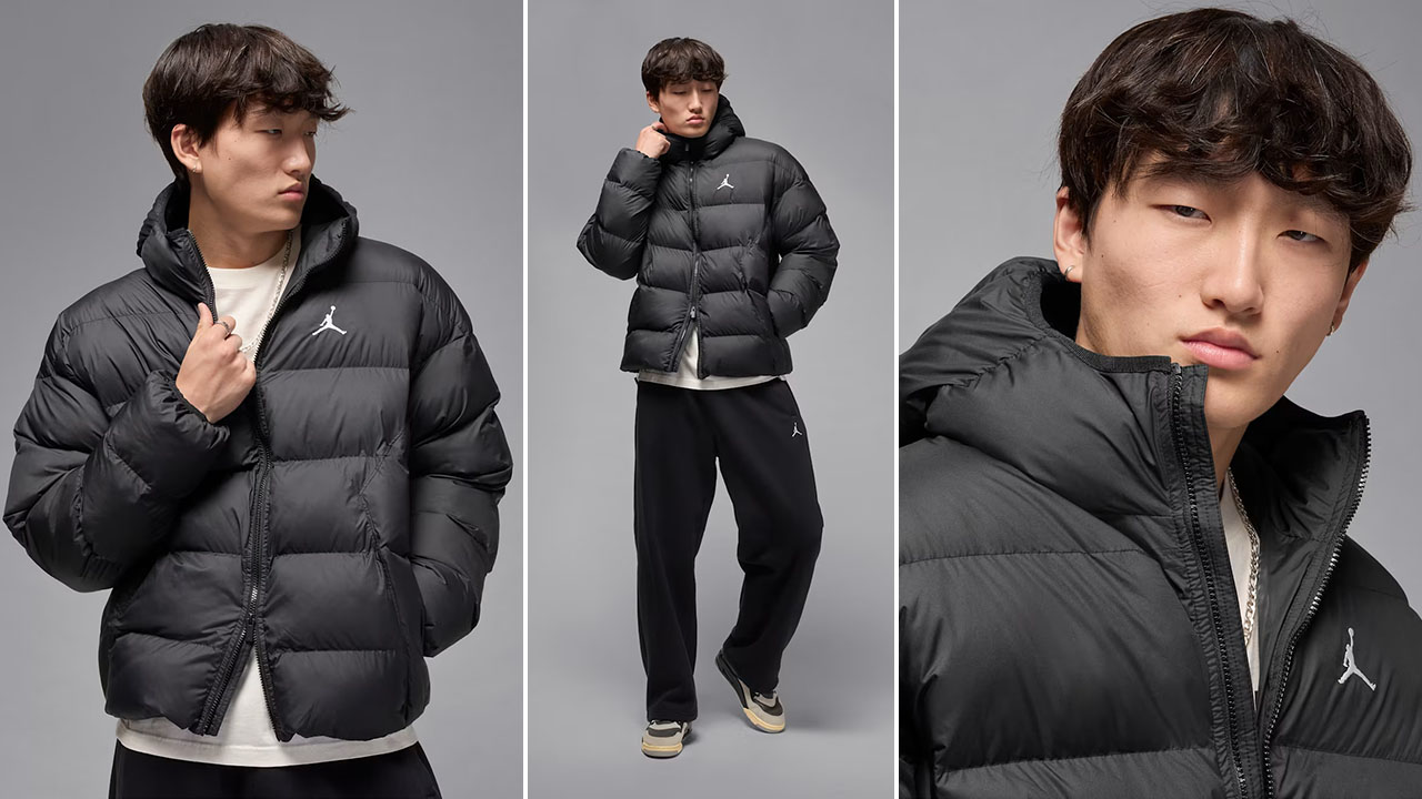 Jordan Brooklyn Mens Therma Fit Puffer Jacket Black White