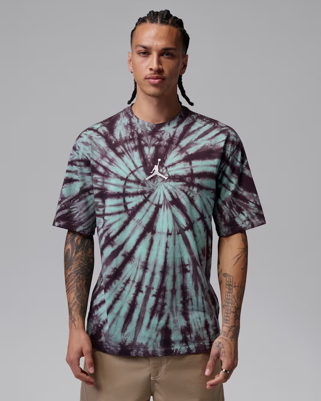 Jordan Brooklyn Men's Tie-Dye Festival T-Shirt Green Glow Pale Ivory