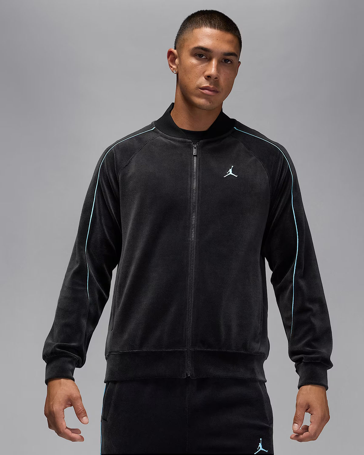Jordan Brooklyn Mens Velour Track Jacket Black Blue Chill 1