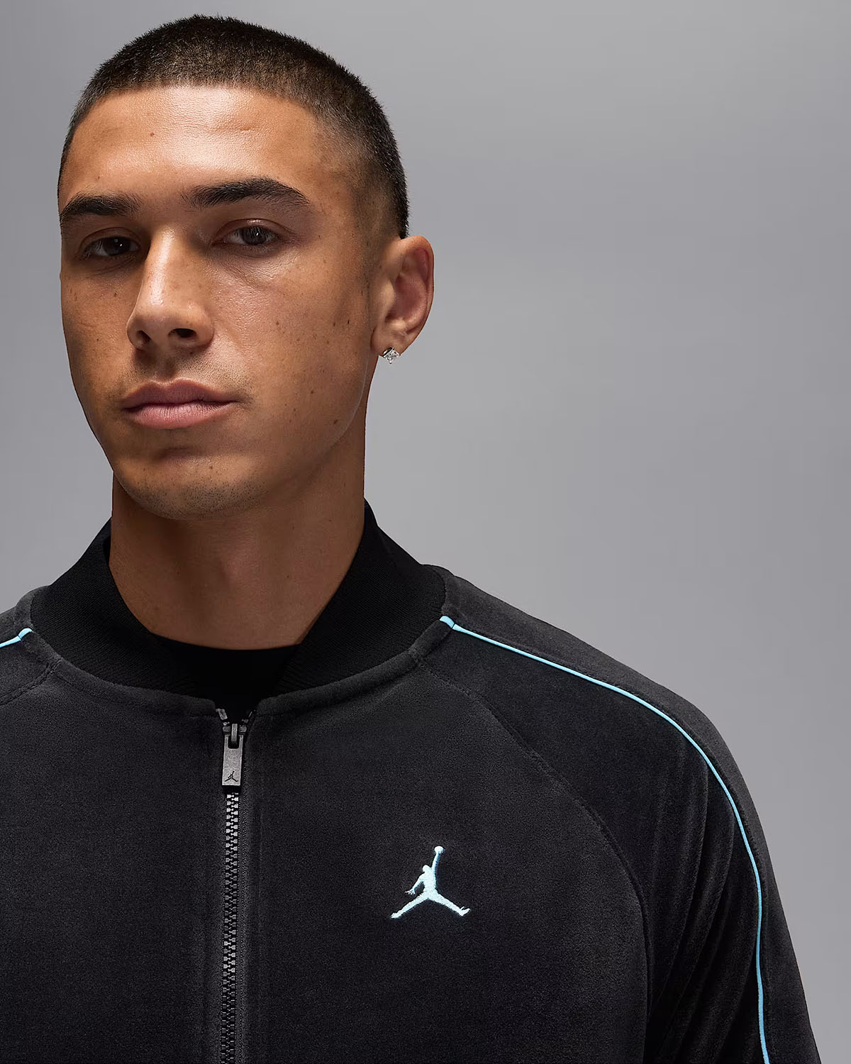Jordan Brooklyn Mens Velour Track Jacket Black Blue Chill 3